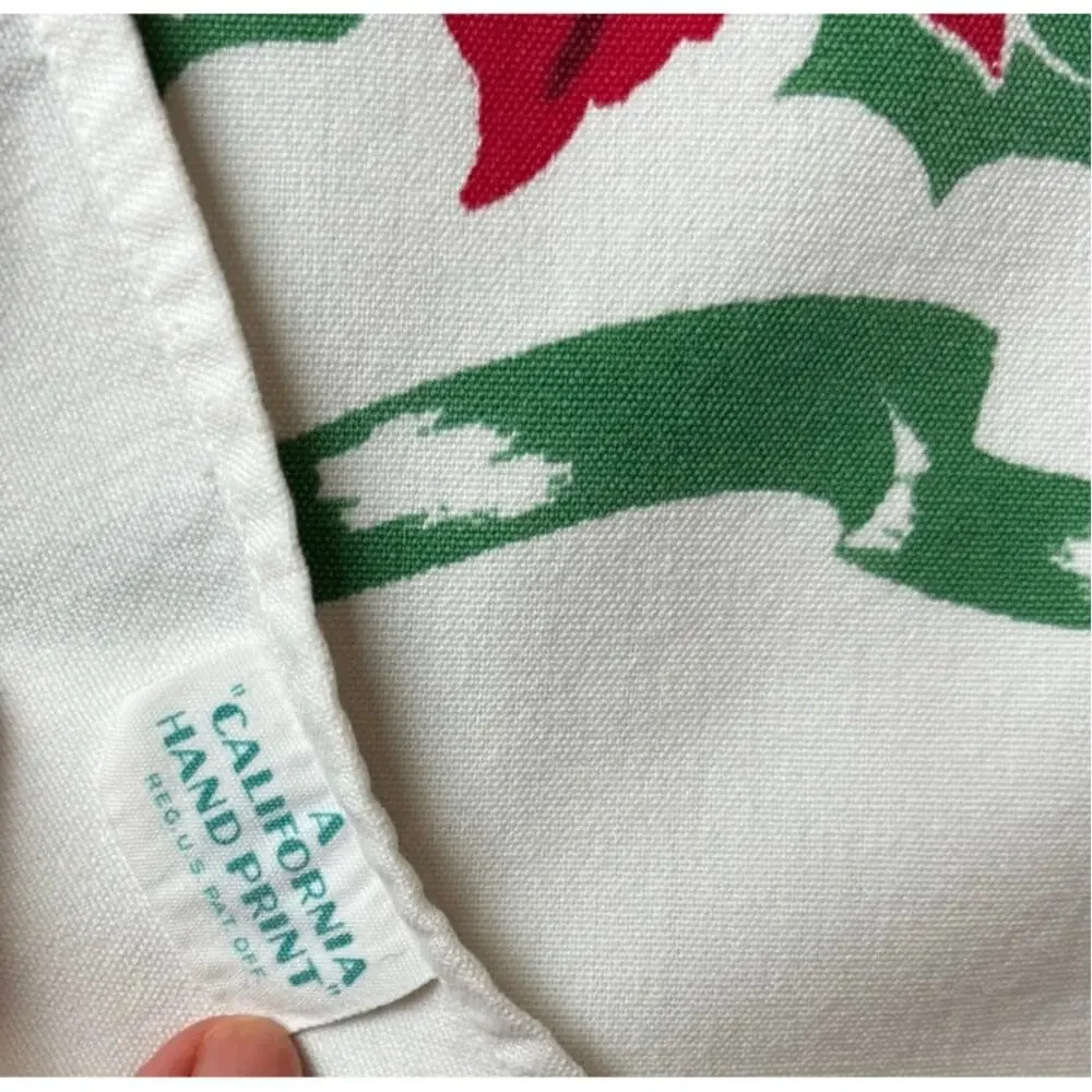 Vintage Christmas tablecloth printed cotton rectangle festive 1960's holiday